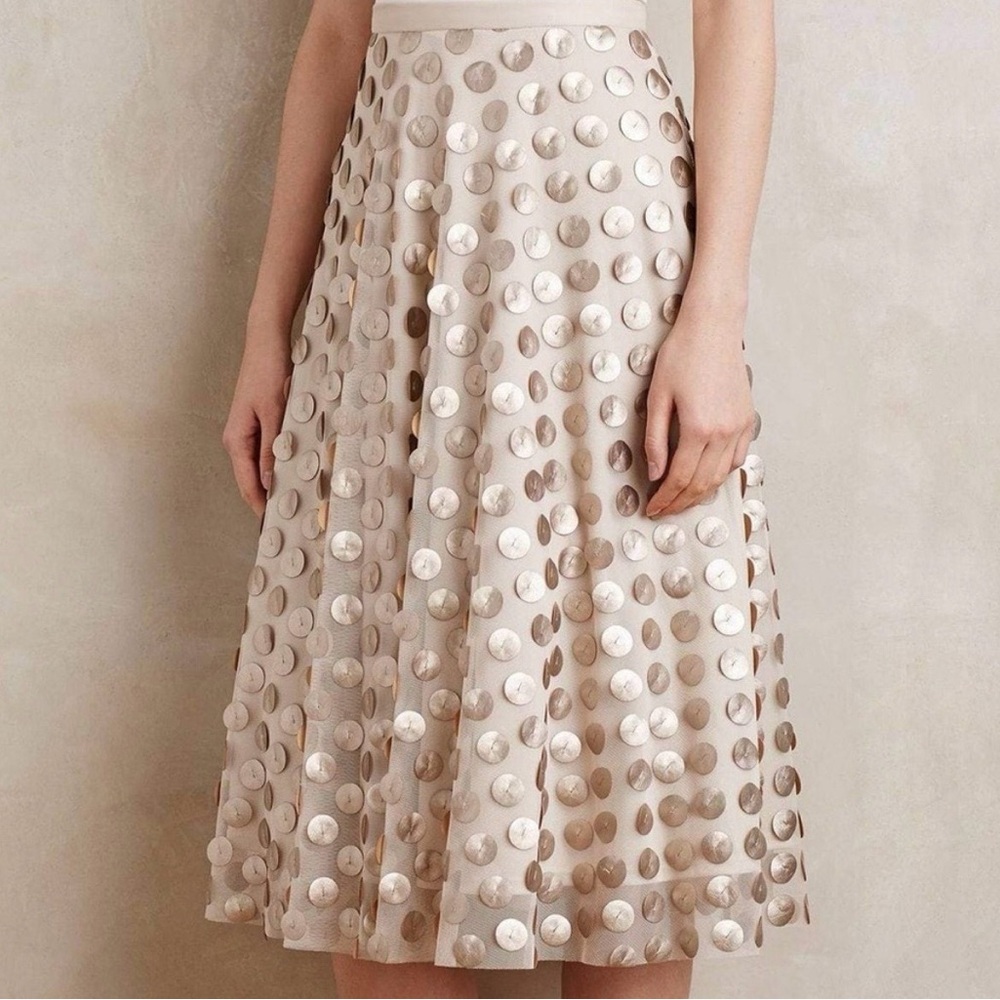 Eva Franco Beige and White Polka Dot A-Line Skirt